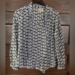 Anthropologies OAT + FAWN Blue Tie Front Blouse with Peter Pan Collar